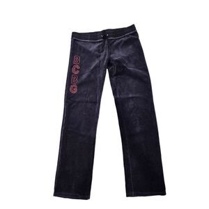 BCBG MAX AZRIA Vintage Y2K Black Velvet Pants M Yoga Sweatpants Lounge Bling